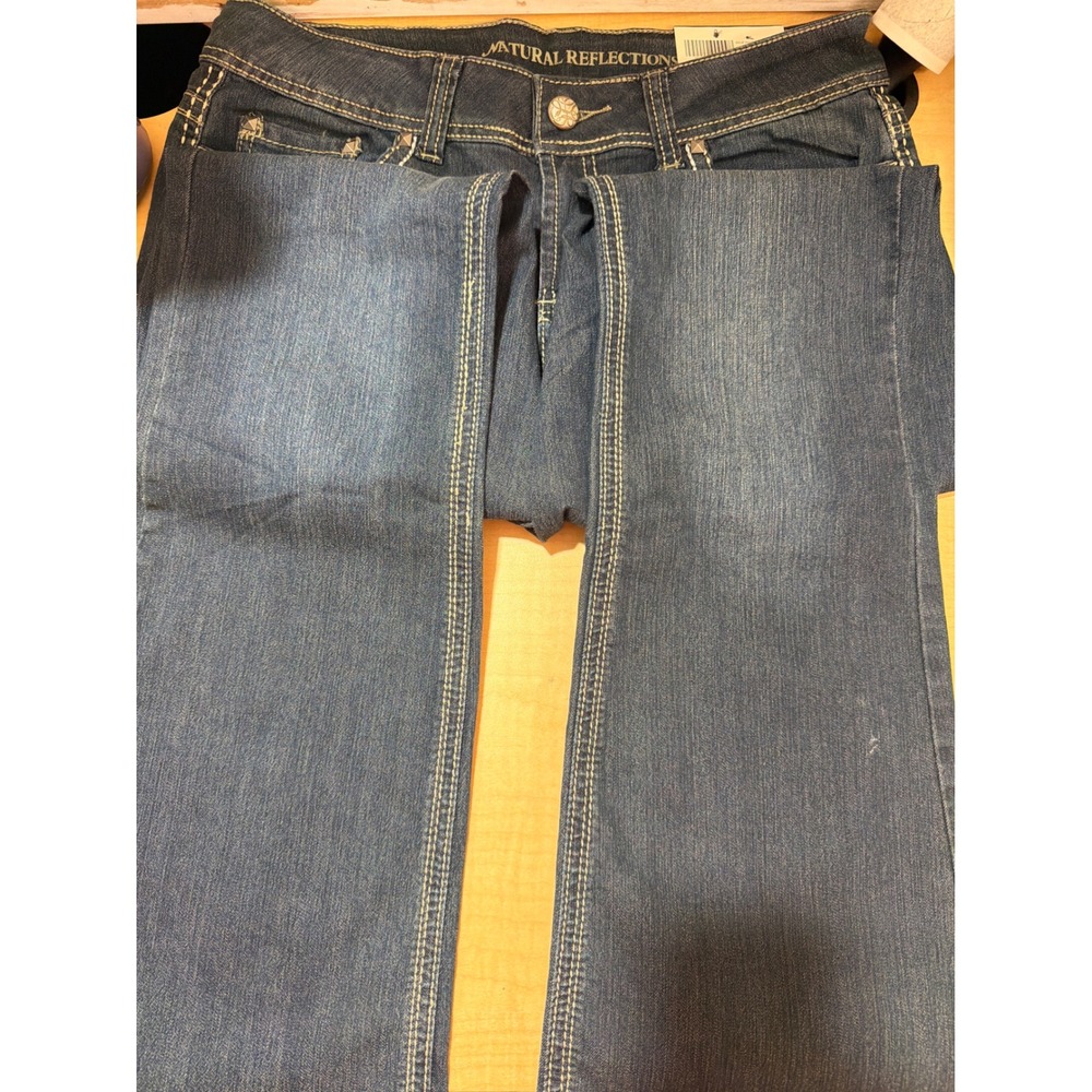 Natural Reflections Sara Slim Bootcut Jeans Dark Wash Studded Pockets Womens 8